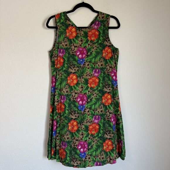 Notations Dresses & Skirts - Notations Leopard Floral Tropical Tank Above Knee Shift Dress Vacation Resort M